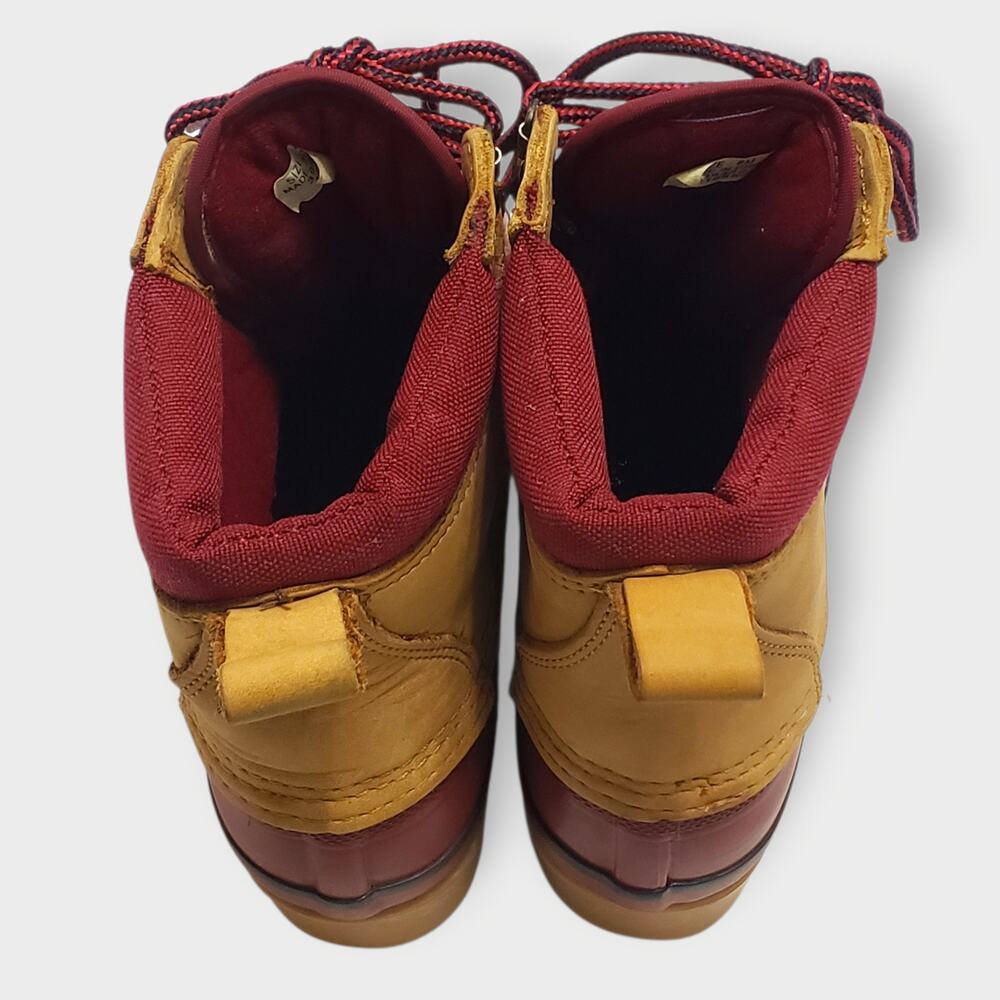 Lands End Womens Leather Duck Boots Red Tan Sz 8M Rain Outdoor Hunting Gorpcore - Picture 5 of 12